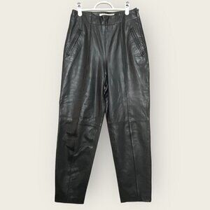 Vintage High Waisted Barrel Leg Black Leather Pants